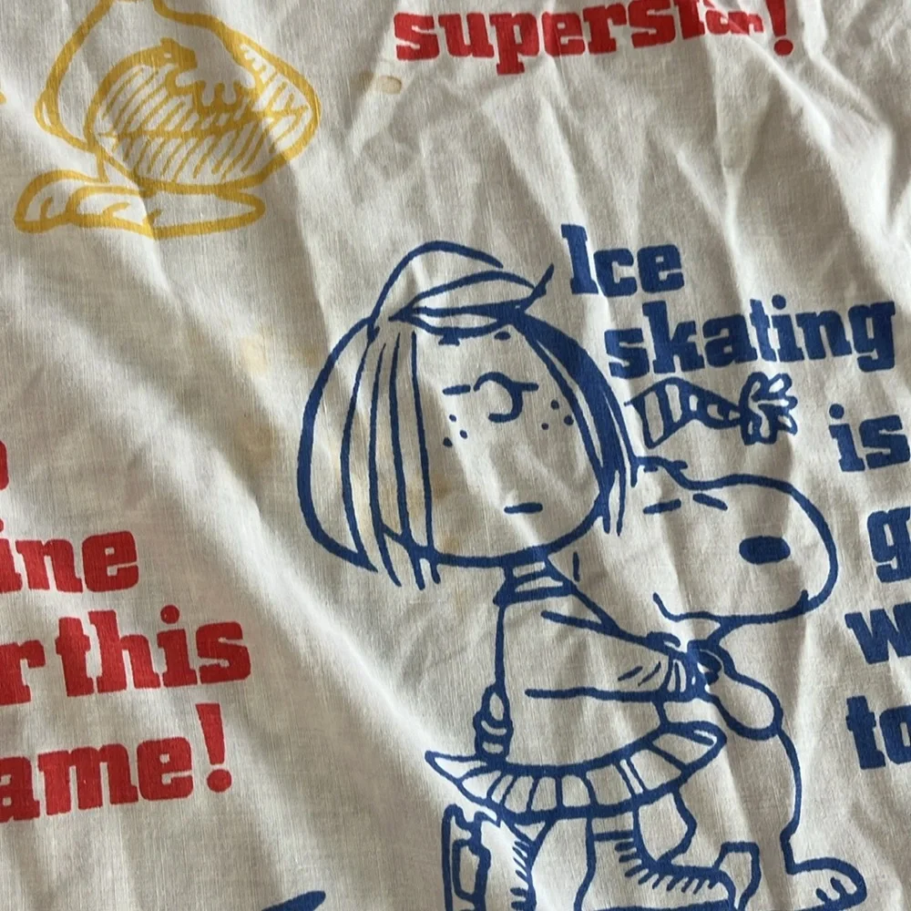 Vintage Peanuts Charlie Brown Snoopy Twin TopSheet Retro Colorful Upcycle fabric